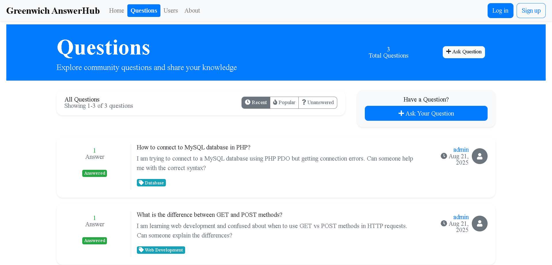 AnswerHub - Admin Dashboard